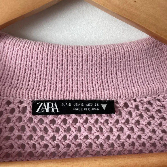 Zara Cropped Chenille Knit Collared Pullover  Sweater Pink Size Small - Picture 5 of 6